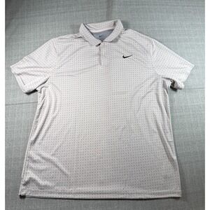 Nike Dri-FIT Polo Shirt Mens 2XL‎ White Polka Dots Golf Performance Swoosh Logo